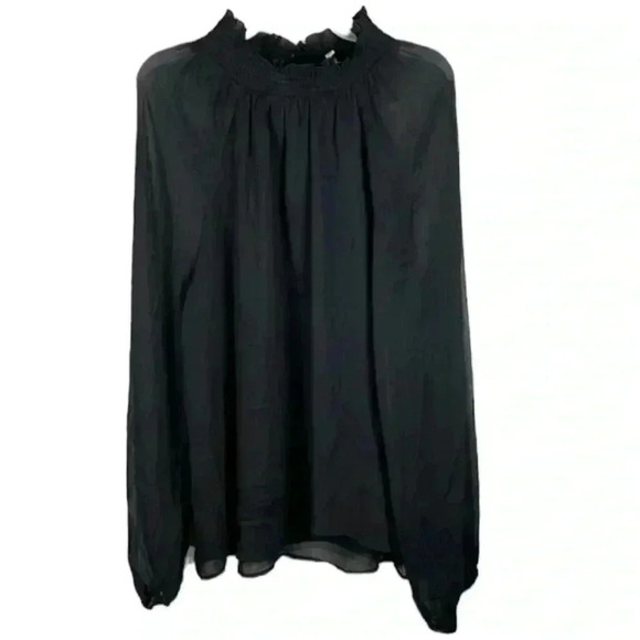 Joie Black Long Sleeve Smocked Neck Top Limited Edition Size L - Picture 4 of 13